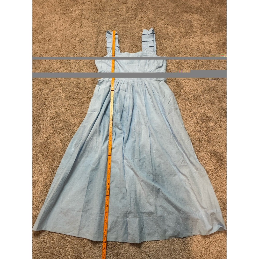 Lake‎ Lolly Midi Dress Morning Blue Swiss Dot Size L Pockets Ruffled Straps NEW - Picture 7 of 10